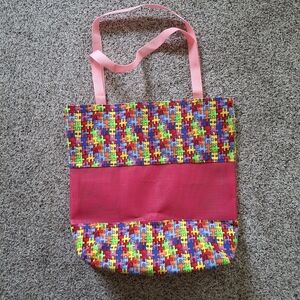 The Puzzler Extra Large Colorful Puzzle Pattern Tote Bag